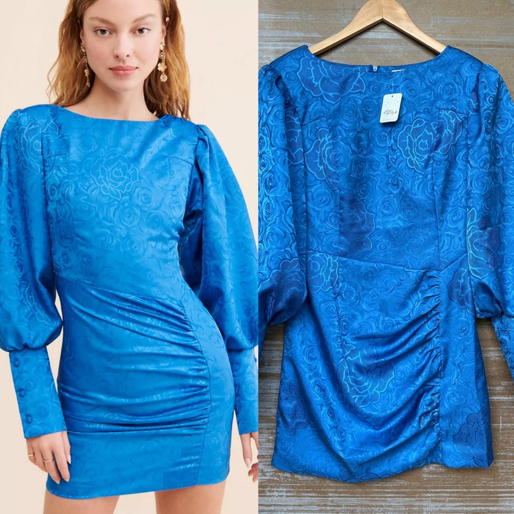 Free People Ghospell NWT Marlow Puff Sleeve Mini Dress Victorian Boho Womens 8